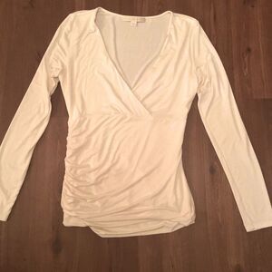 Boston Proper Cream Wrapped Ruched Long Sleeve Blouse